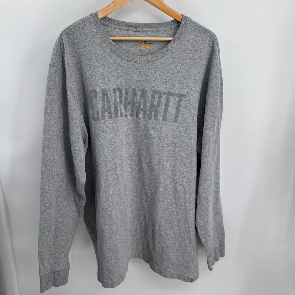 Carhartt T-Shirt‎ Mens XL Gray Spellout Long Sleeve Original Fit Graphic Tee